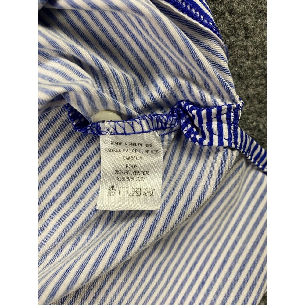 B Draddy Polo Golf Shirt M Blue White  Striped Performance Embroidered Logo USA - Picture 7 of 10